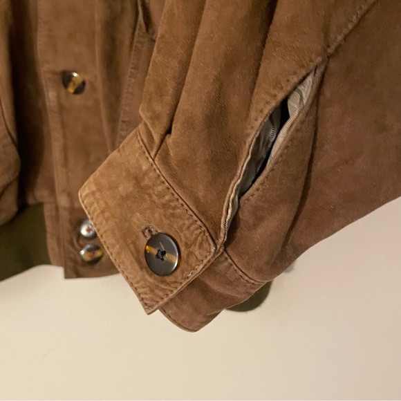 Vintage Button Up Brown Suede Collared Jacket w Flap Pockets - Picture 6 of 16